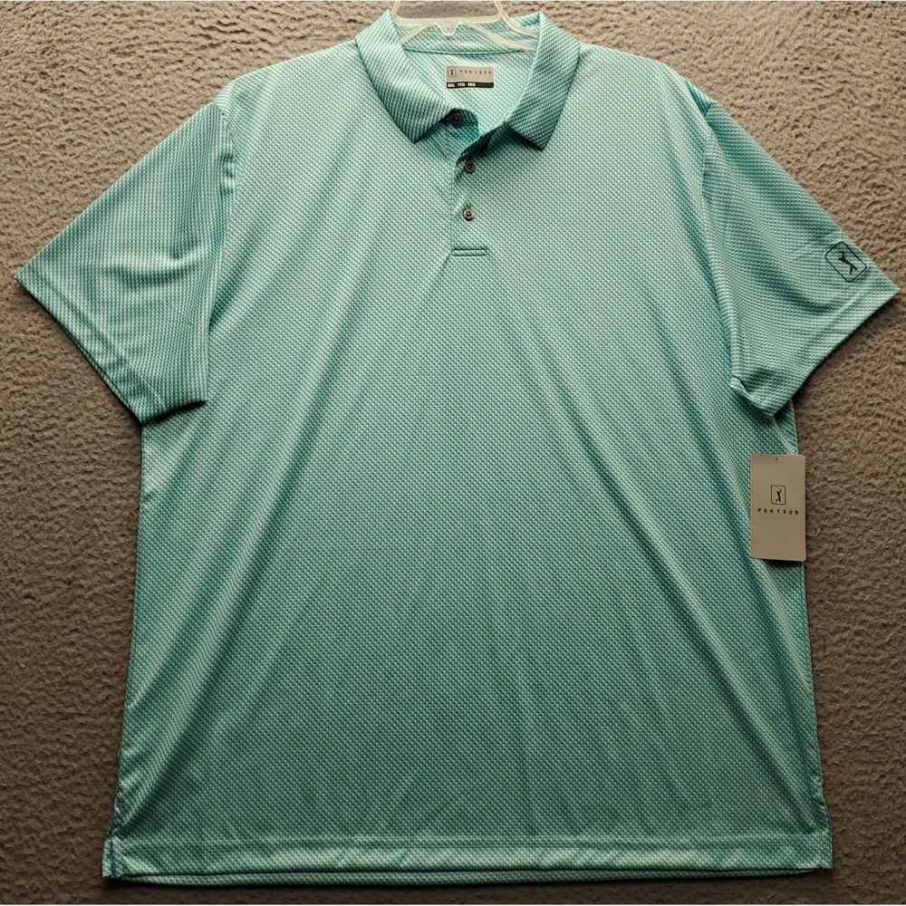 PGA TOUR Golf Polo Shirt Men XXL Multi Geometric Moisture Wicking Stretch UPF 50